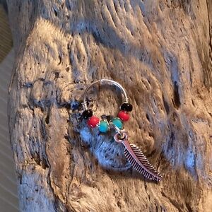 Silver Cartilage Hoop Earring Septum Ring Feather Dangle
